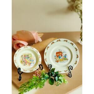 Bunnykins Royal Doulton-2 Piece Set ca 1936-8'' Plate & Rim Bowl-Childrens Kids